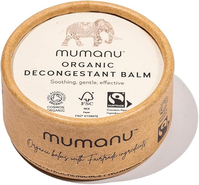 Mumanu Organic Decongestant Balm - with Fairtrade Ingredients - Sinus Relief, Blocked Nose, Nasal decongestant, Pregnancy Safe, Sore Throat