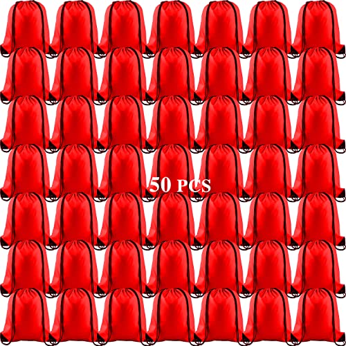 Image of KUUQA 50Pcs Red Drawstring Backpack Bag Sack Drawstring Bags Bulk String Bags Storage Bags for Sport Gym Traveling