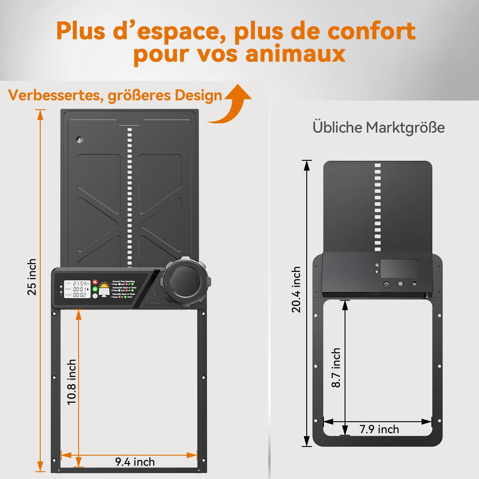 Grande Porta Automatica Pollaio Solare, Porta Automatica Pollaio in Alluminio con Timer, Telecomando, Funzione Anti-pizzico, Schermo LCD Impermeabile per Galline, Anatre e Oche