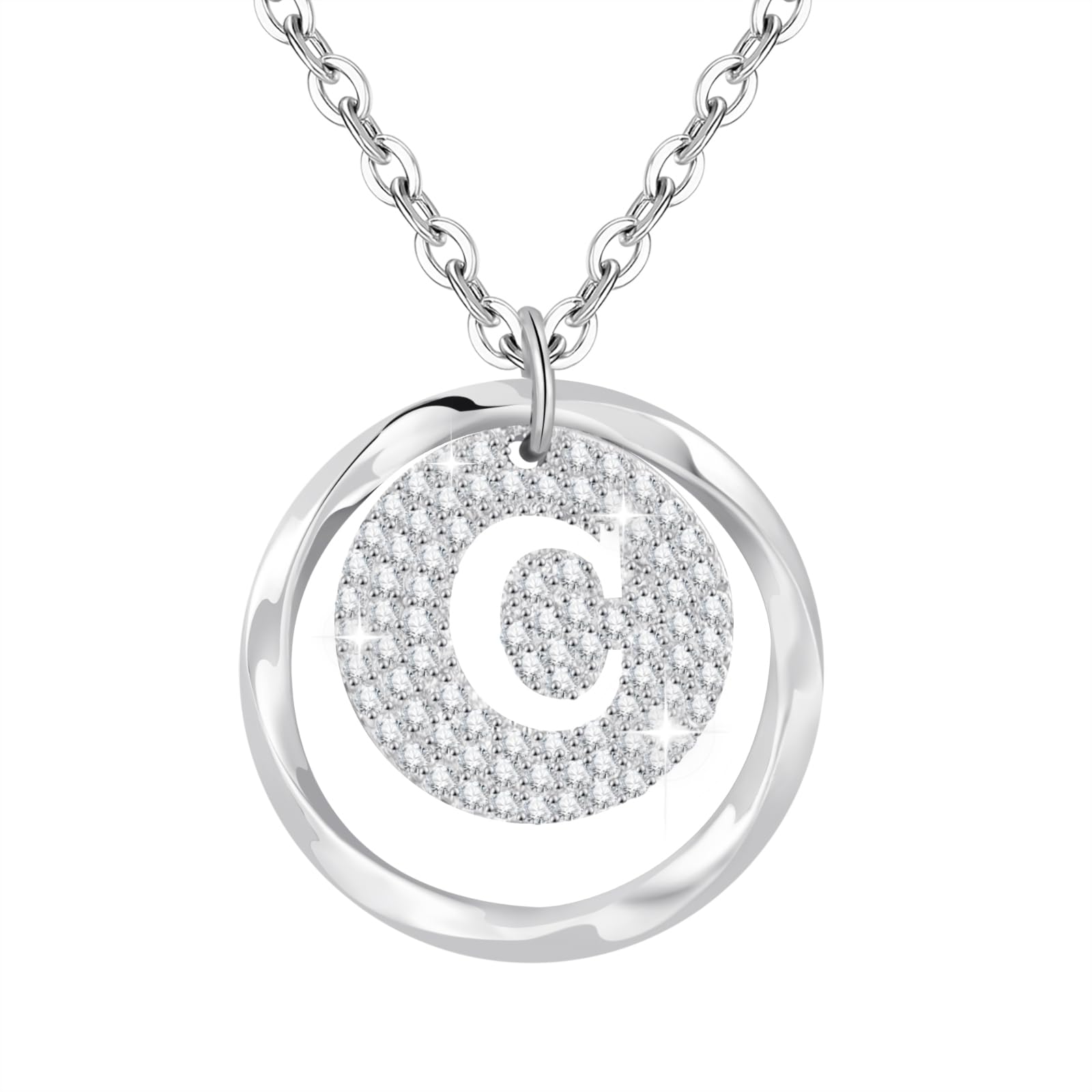 A-Z Initial Necklace for Women in 925 Sterling Silver Personalized Necklace with Silver Letter Necklace with Cubic Zirconia Adjustable Silver Jewelry for Women — view 10