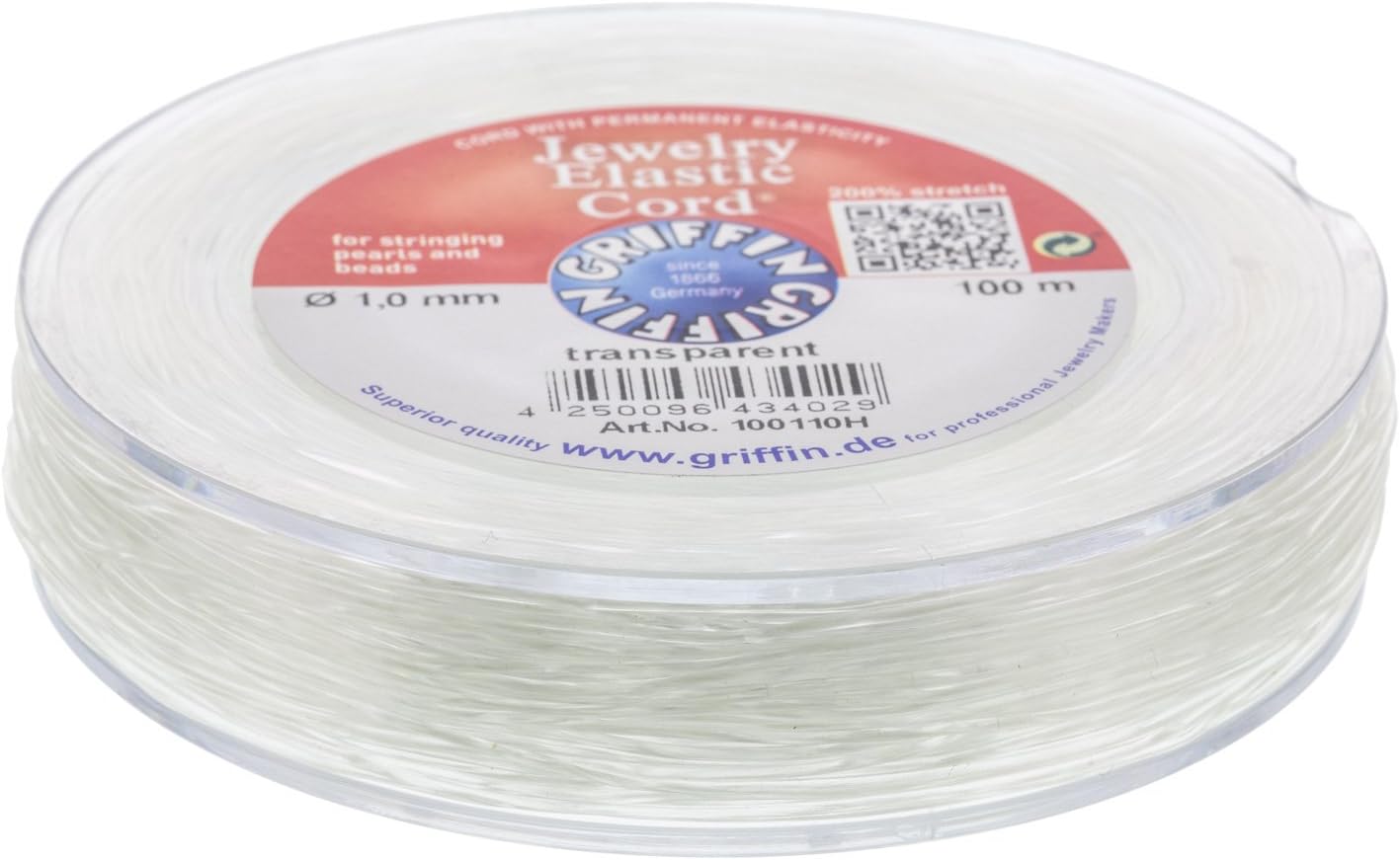Griffin Elastic Beading Cord, Clear, 1.0 Millimeters, 100 Meters | BDC-482.00