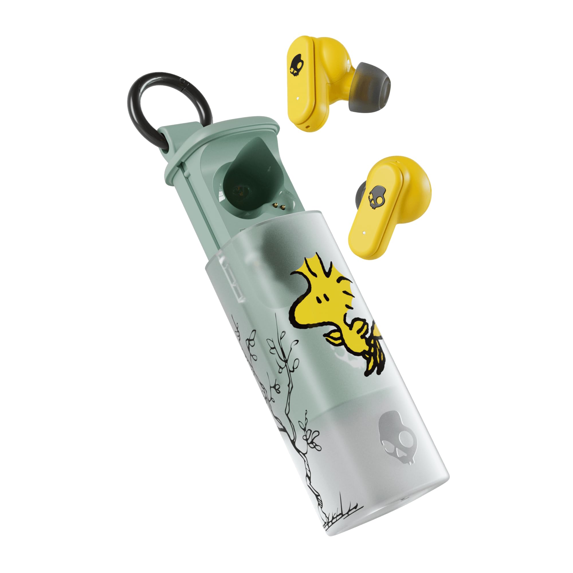 Skullcandy Dime Evo Wireless Earbuds, Bluetooth Headphones, Noise Isolating Fit, Up to 36 Hours Battery, Microphone for iPhone Android, Easy Carry with Clip-Anywhere Case - Peanuts Woodstock