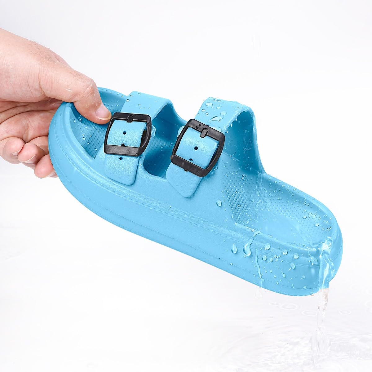 Gaatpot Zapatilla de Baño Niños Niña Chanclas Zapatos de Playa y Piscina Ajustable Doble Hebilla Sandalias Antideslizantes Azure 35/36 EU