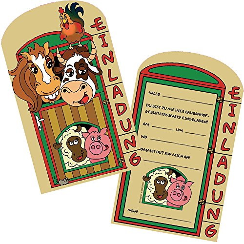 Dekosass Lot de 6 cartes d'invitation pour anniversaire d'enfant ou fête Motif ferme