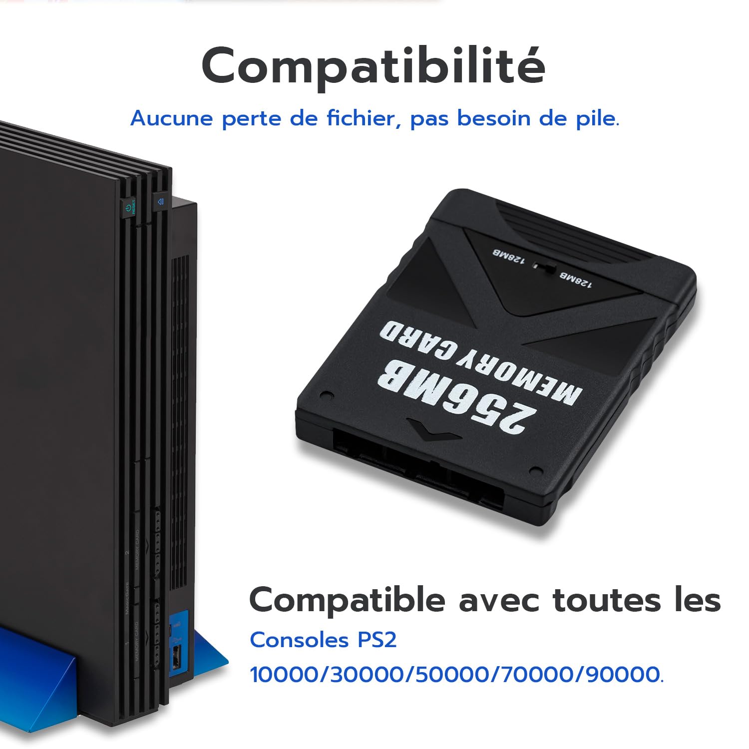 Mcbazel Carte mémoire de Jeu 256M sur PS2 Accessoires de Sauvegarde Haute Vitesse Carte de Stockage Compatible avec Le Jeu PlayStation 2