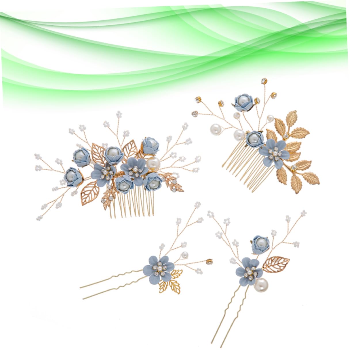 Baluue 20stücke Teiliges Haarschmuck-set Für Braut Handgefertigte Blumen-haarkämme Mit Kristallen Für Hochzeiten Und Besondere Anlässe Blau