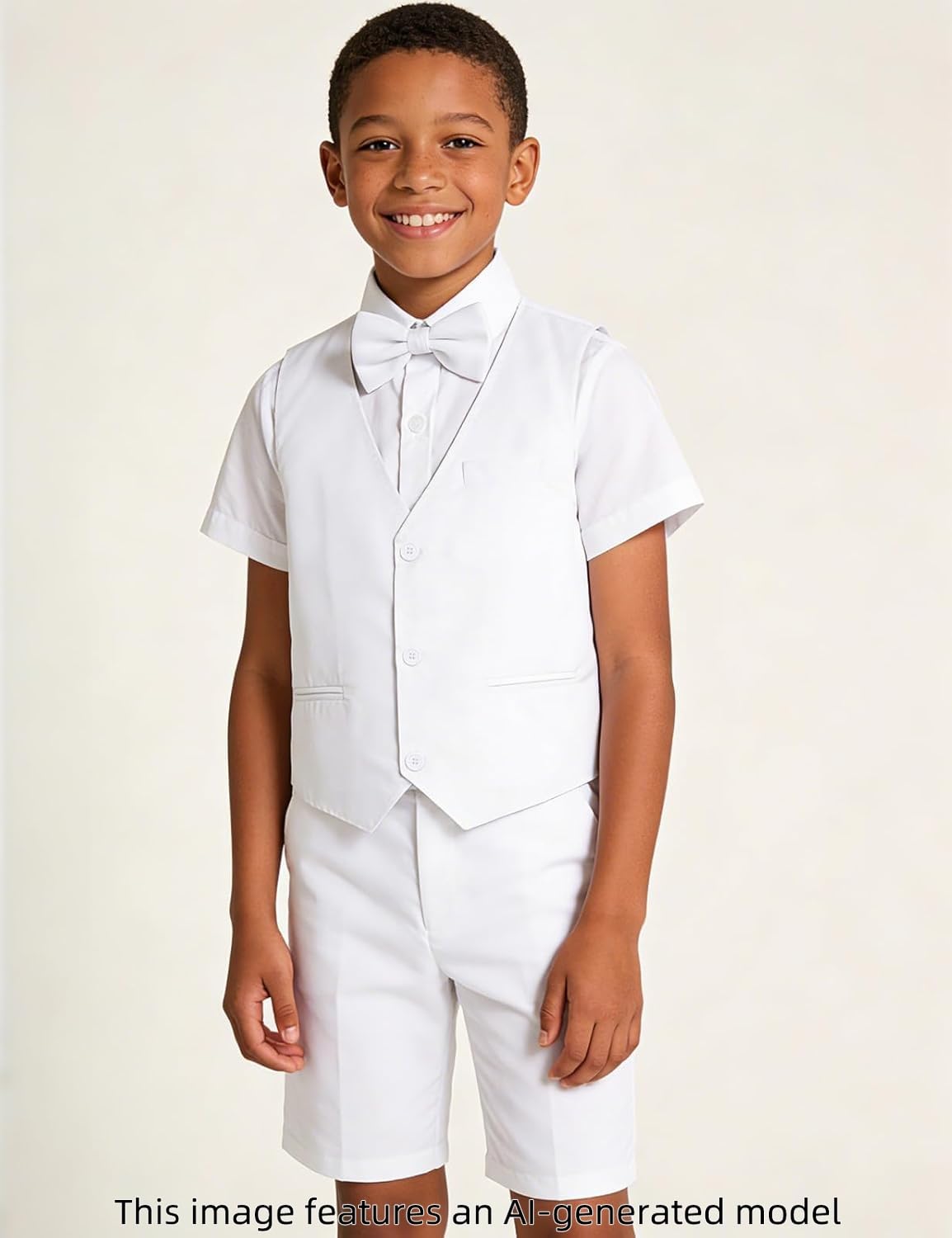 A&J DESIGN Completo corto per bambini, 3 pezzi, vestito formale da gentiluomo, 4-11 anni, camicia + gilet + pantaloncini + papillon