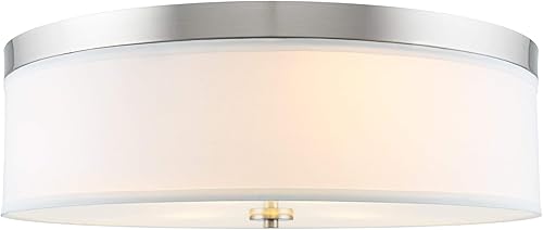 Kira Home Walker 51 cm Gran lámpara de techo de montaje empotrado de 3 luces de estilo moderno de mediados de siglo, pantalla de tela blanca +