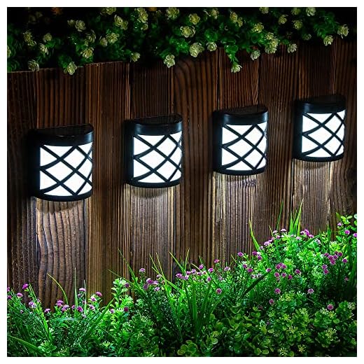 GIGALUMI Pack of 4 Solar Fence Lights, 6 LEDs Per Light, Waterproof Solar Wall Lights for Outdoor Deck, Patio, Stair, Yard, Path and Driveway. (Cold White)