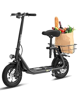 Electric Scooter with Seat ZD06, 800W Peak Motor, 20 Mile Range & 15.5 Mph, Key Start, Foldable E-Scooter with Carry Basket for Pets & Cargo, Electrically-Powered Motor Scooters