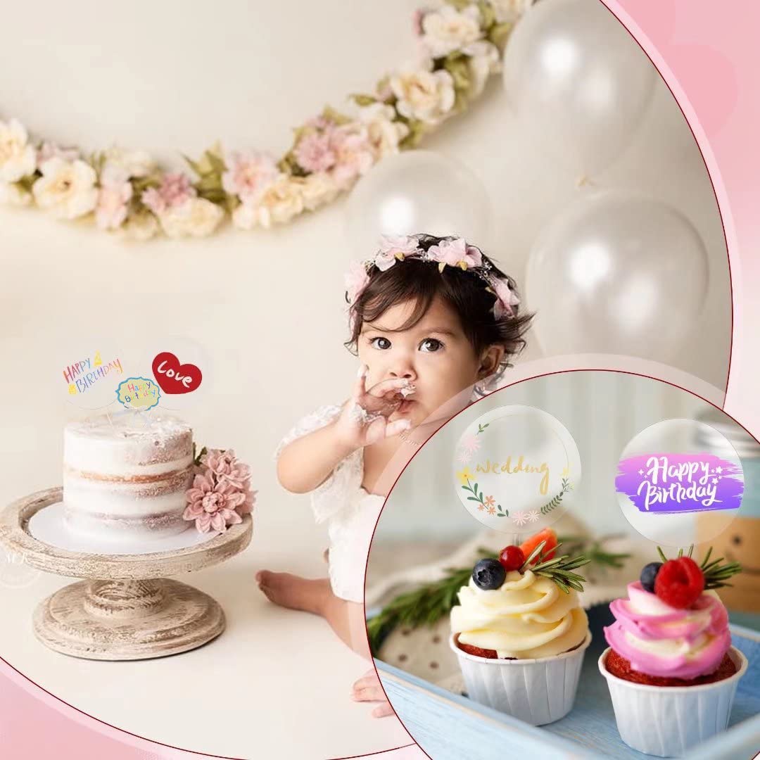 VEGCOO 5 Decorazioni Per Torte In Acrilico Trasparente - Cerchi Vuoti Per Cupcake Fai Da Te - Kit Compleanno E Matrimonio