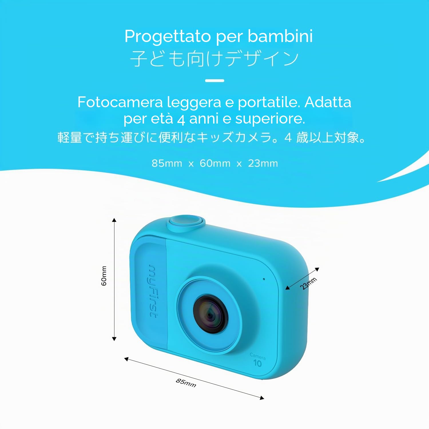 myFirst Camera 10, Fotocamera per Bambini, Schermo IPS da 2", 5 MP, Video Full HD, Scheda di Memoria fino a 32 GB non Inclusa, Blu