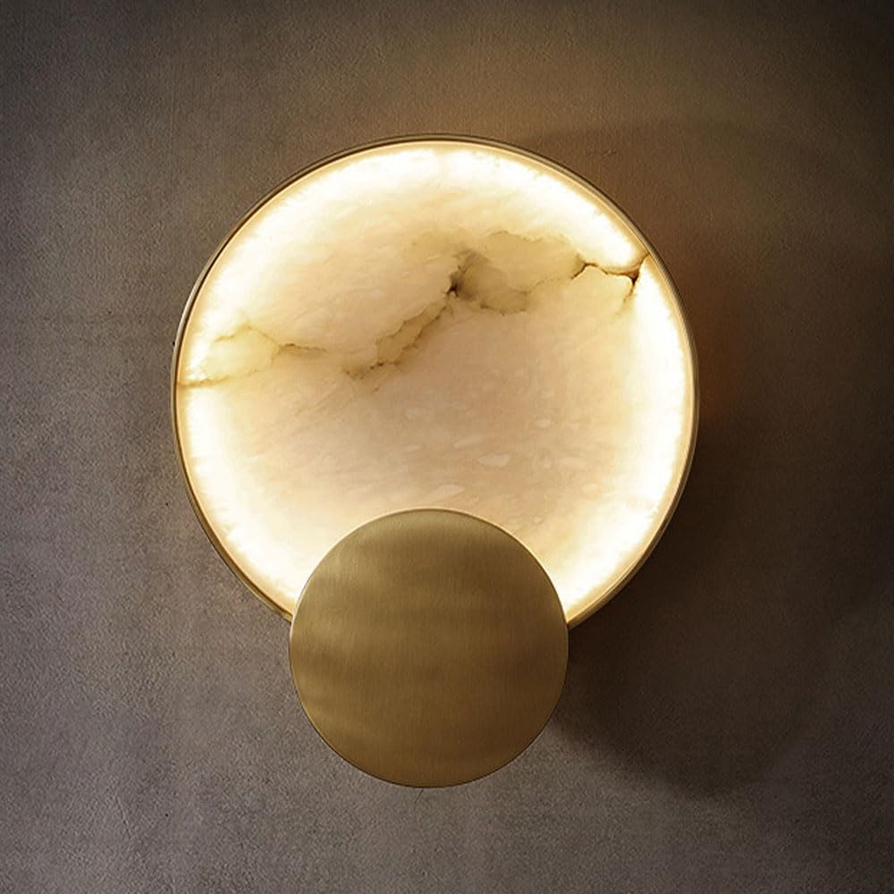 JISHUBO Modern Industrial Style Wall Light, LED Light Source Hardwired Wall Lamp, Natural Alabaster Wall Sconce, Living Room Restaurant Bedroom Wall Mounted Lighting Fixtures