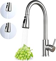 JLERLI Kitchen Faucet with Pull Down Sprayer, Brushed Nickel High Arc Single Handle, Stainless Steel 3-Mode Stream/Spray/Pause, 360° Swivel