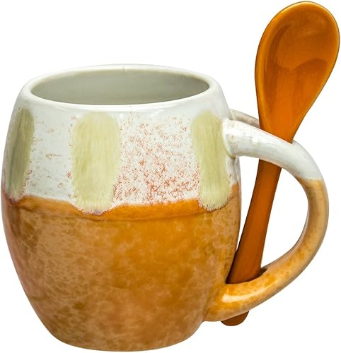 Miniatura 4 de Taza con cuchara  Juego de 4 tazas de café esmaltadas de cerámica, 5 onzas, hermosas tazas de café, aptas para lavavajillas y microondas, mini tazas