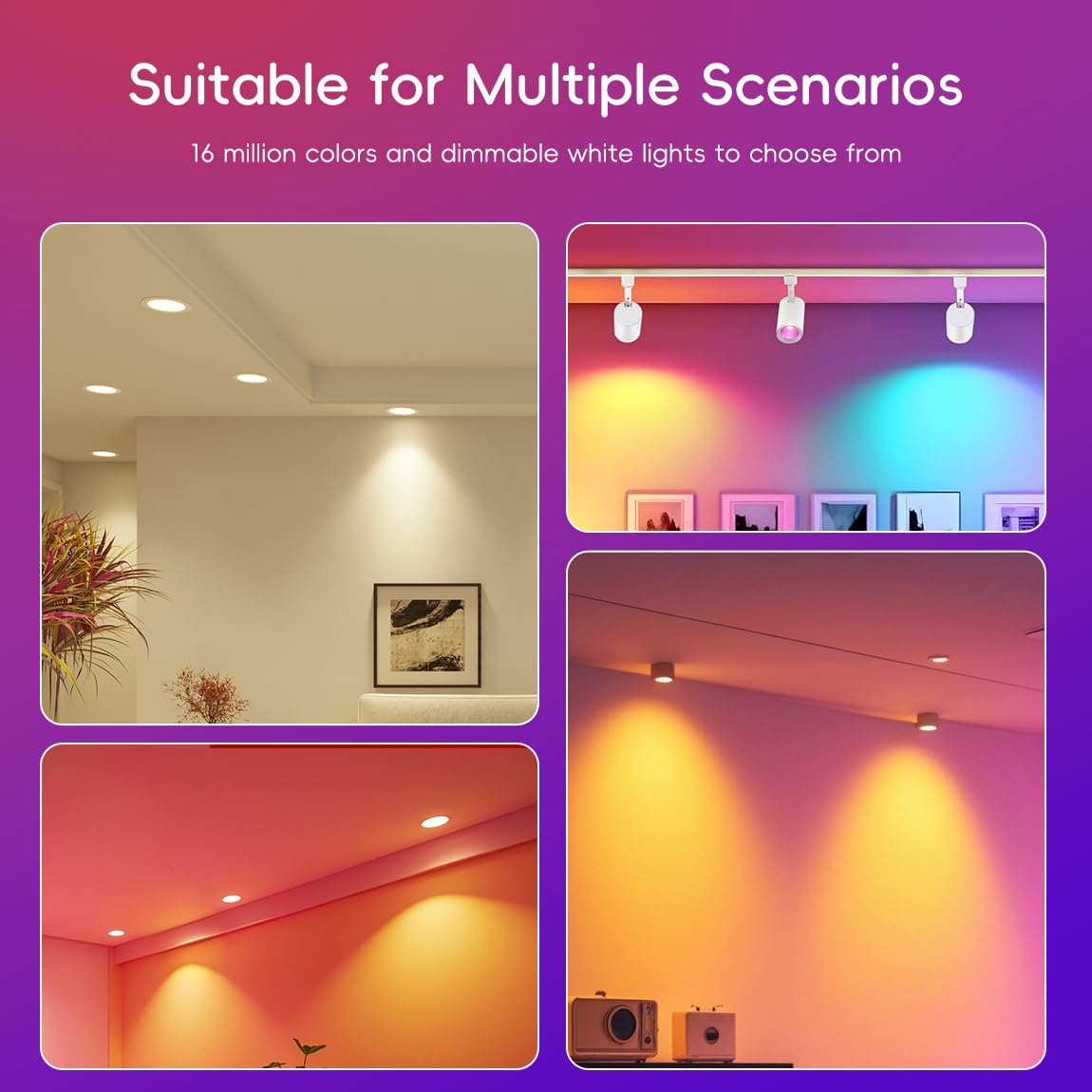 POIUYTO Lampadina LED intelligente GU10, WLAN LED RGBWW, dimmerabile, con 16 milioni di colori fai da te, 420 lm, accessori Smart Home Alexa, controllo vocale, funzionamento con Alexa, Google