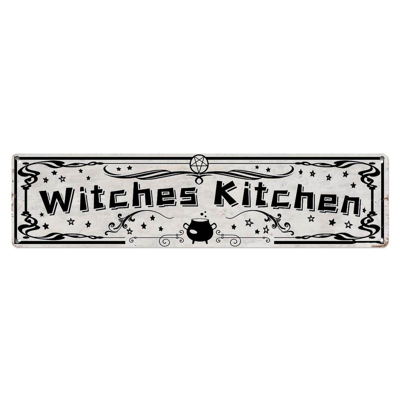 Witches Kitchen With Cauldron Design Vintage Tin Sign Retro Metal Wall Decor Metal Poster, Home Bar Garage Farmhouse Cafe Wall Art Decoration 4x16Inch