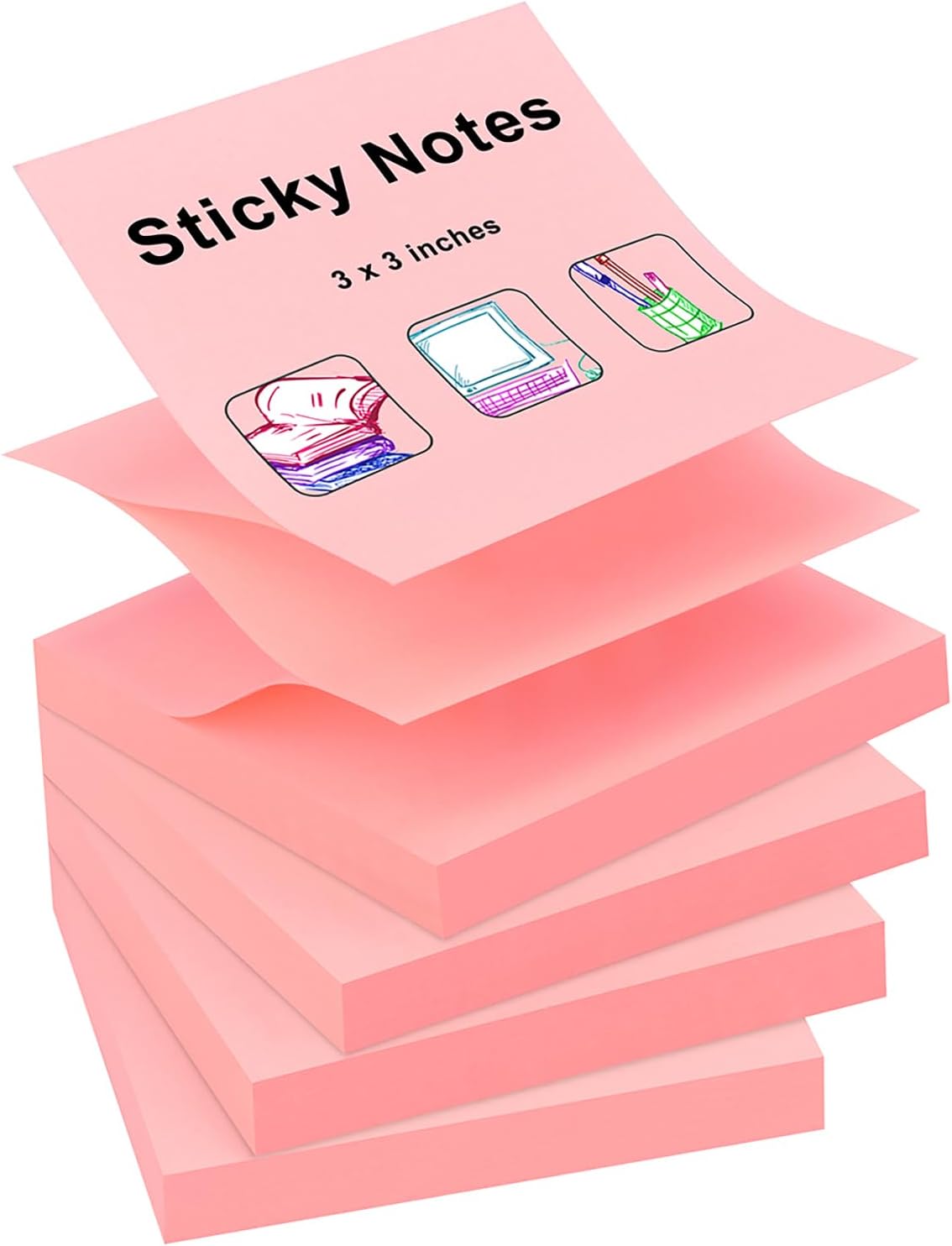 400 Sheets Pop-up Sticky Notes, 3 x 3 Inches, 4 Pads Bright Color Self-Stick Notes, 100 Sheets/Pad, Pink