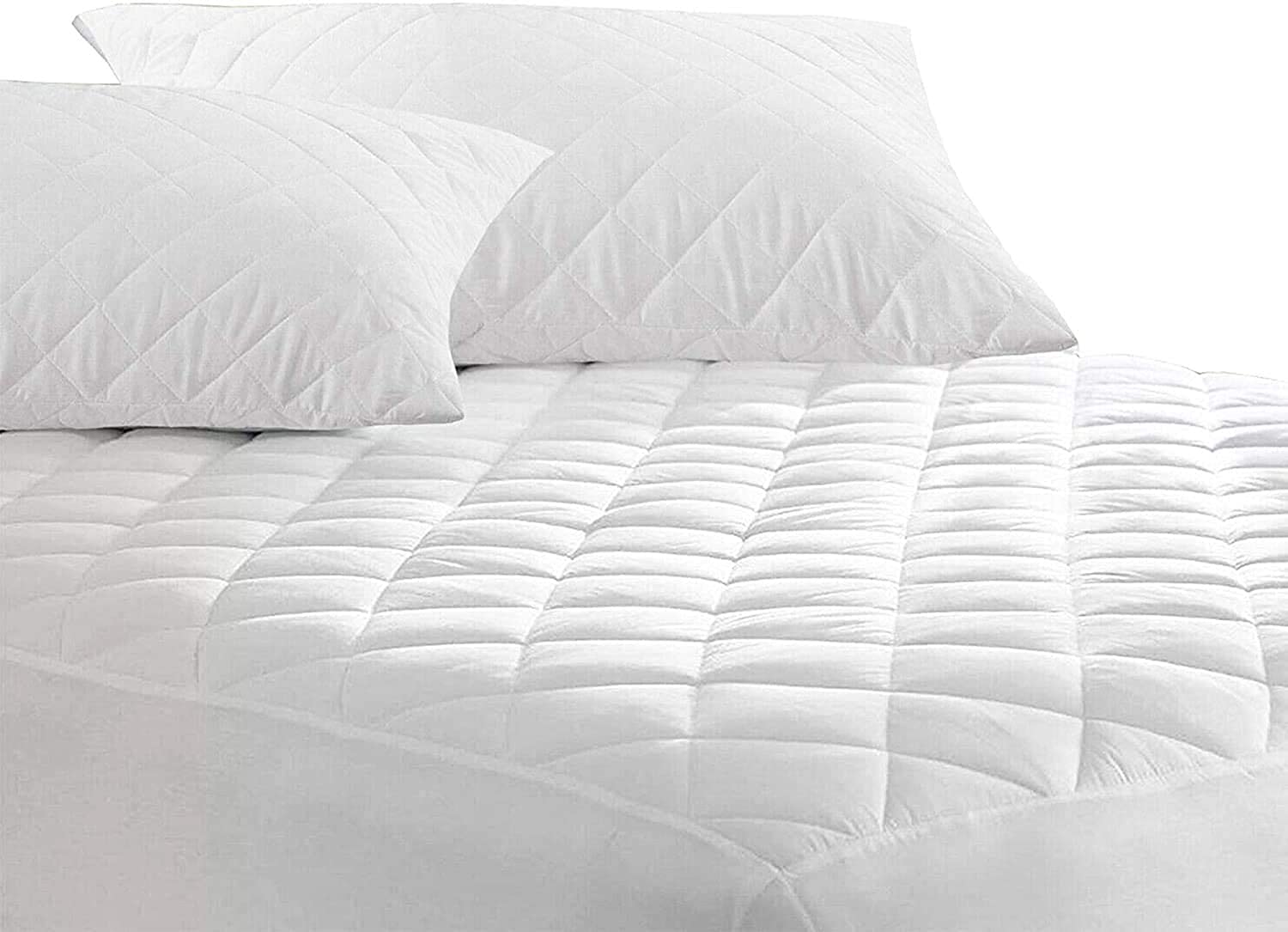 Amberlinnen Ltd White Quilted Mattress Protector - 30Cm Deep Fitted Skirt Super Absorbent Topper Cover Non Allergenic - Single Double King Super King 4Ft Bunk Bed (Single: 90 Cm X 190 Cm + 30 Cm Depth Approximately)