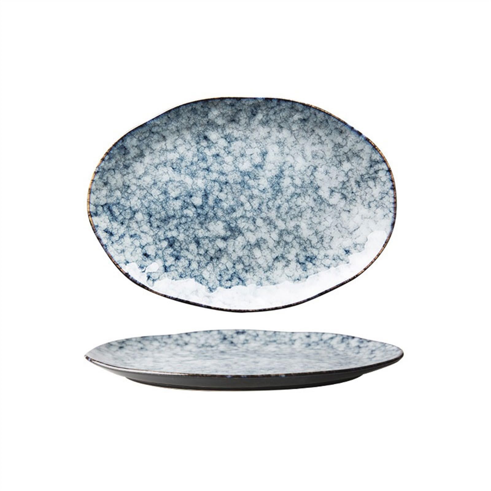 HPTHLY Plate Creative Imitation Marble Pattern Oval Fish Plate Ceramic Salad Plate Vegetable Plate Creative Tableware For Microwave Oven Dessert Plate