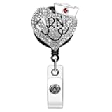 Soleebee Nurse Badge Reel - 24'' Retractable ID Holder With Swivel Alligator Clip, Bling Rhinestone for Doctors, Teachers, Students - Stethoscope Compatible (White, 2 Pack)