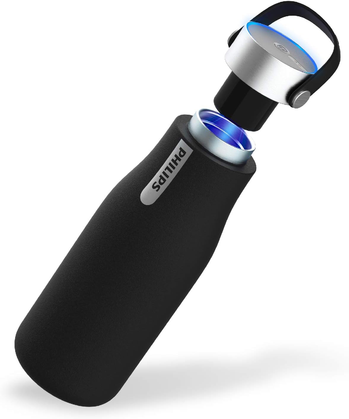 Water GoZero UV Self-Cleaning Smart Water Bottle Vacuum Stainless Steel Insulated Water Bottle with Handle Double-wall, Auto Cleaning, Keep Drink Hot or Cold, BPA Free, Black, 20 oz