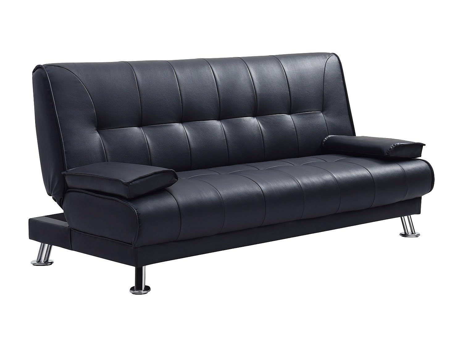 Vente-unique - Sofá Cama 3 plazas Maxime - Piel sintética - Negro | Patas de metal de diseño, 3 posiciones para el respaldo, fácil de limpiar