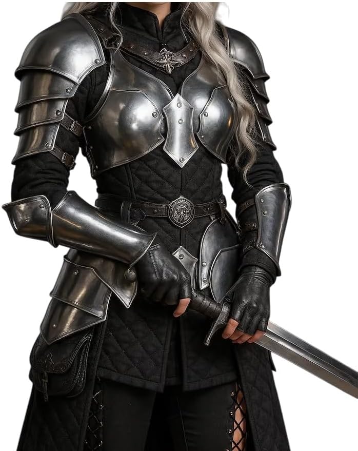 Medieval Knight Brave Lady Armor Pauldron Set Gorget Arm Bracers With Tasset-Female Armor Breastplate-Perfect For Renaissance, LARP, Cosplay, Fantasy & Ren-fair Halloween Party Costume Gift For Women