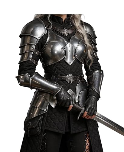 Medieval Knight Brave Lady Armor Pauldron Set Gorget Arm Bracers With Tasset-Female Armor Breastplate-Perfect For Renaissance, LARP, Cosplay, Fantasy & Ren-fair Halloween Party Costume Gift For Women