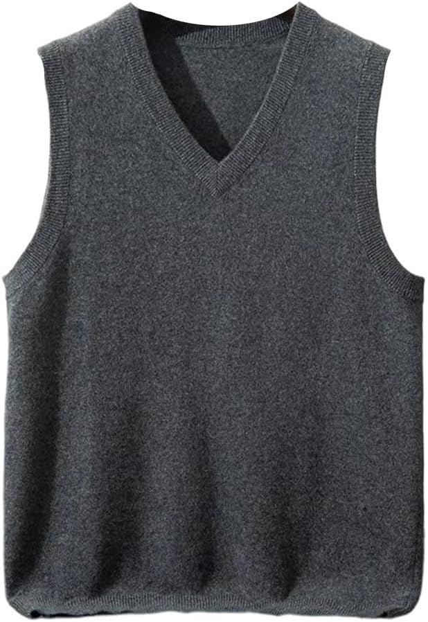 Men's Business Casual Solid Color Knitted Sweater Vest V-Neck Loose Sleeveless Basic Jumper
