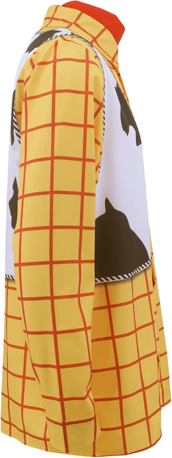 Poboola Cowboy Shirt Costume Men's Plaid Button Long Sleeve Printed Vest Pattern Sheriff Halloween Cosplay Funny Cow Shirts