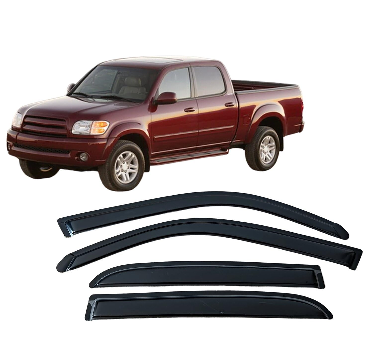 Liufangfc Normal Wind Deflectors For Toyota Tundra Double Cab 2000-2006 – 4Pc Tape-On Smoked Visors, Weatherproof, Anti-Salt/Snow, Low-Noise
