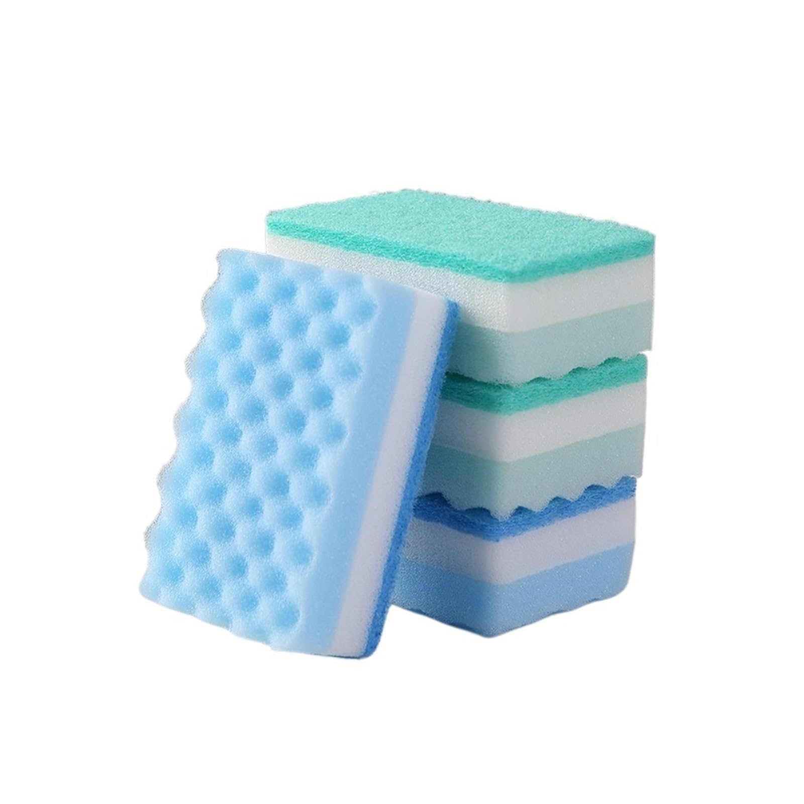 WZPTLKIBAD 4-Piece Wave Dishwashing Sponge Block, Double-Sided Scrubber