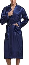 Men's Satin Dressing Gown Bathrobe Robes for Men Satin Kimono Long Sleeve with Belt and Pocket Loungewear and Nightwear for Home Hotel Spa Blue XL, 1#Blue, XL
