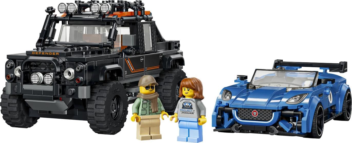 LEGO Speed Champions Jaguar Project 7 e Land Rover Defender - Kit di Modellismo STEM con 2 Macchine Giocattolo e 2 Minifigure di Piloti - Regalo di Compleanno per Bambini da 10 Anni in su - 77264
