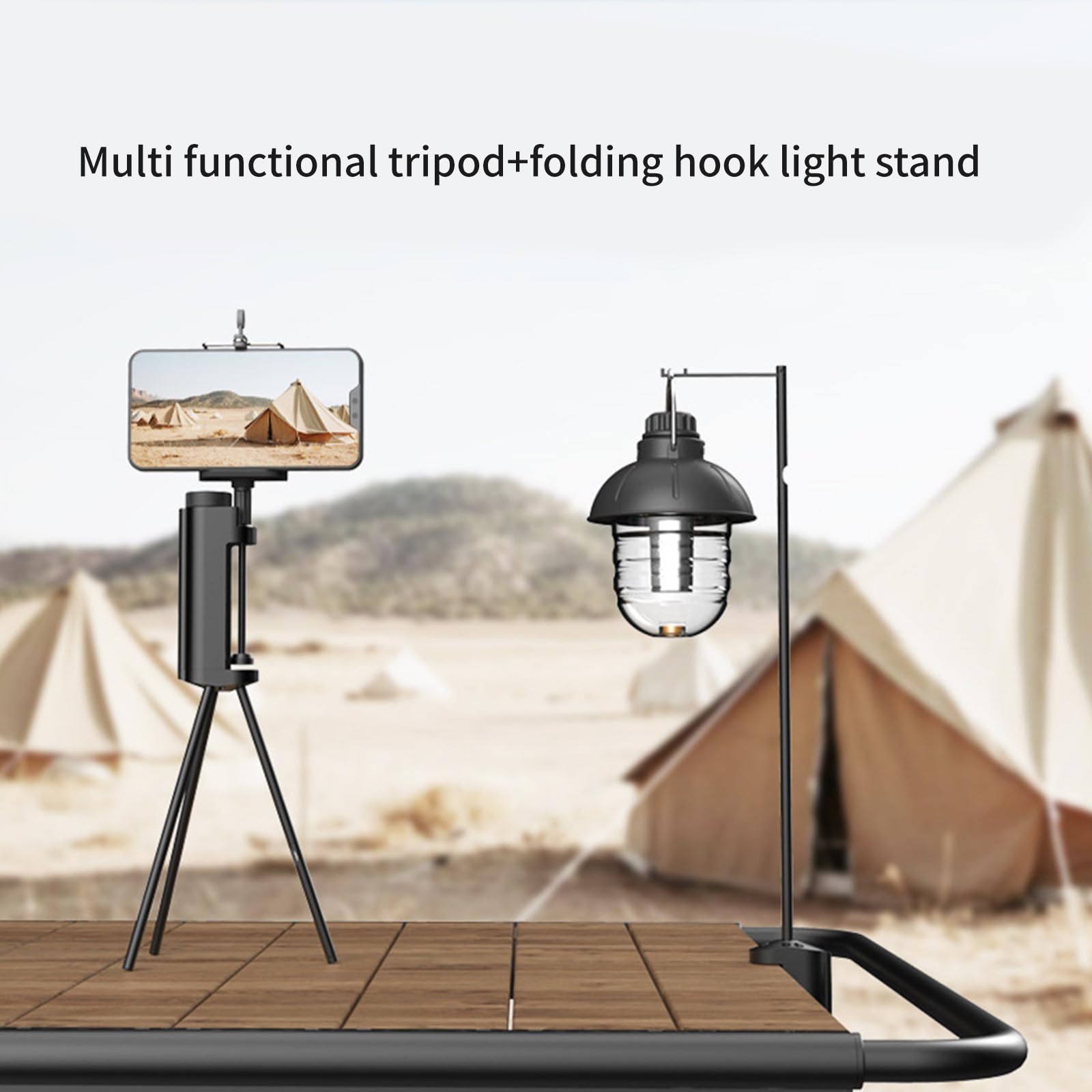 Equipo de camping, trípode portátil de aleación de aluminio, perchas de luz, soporte de lámpara desmontable para luces de camping al aire libre