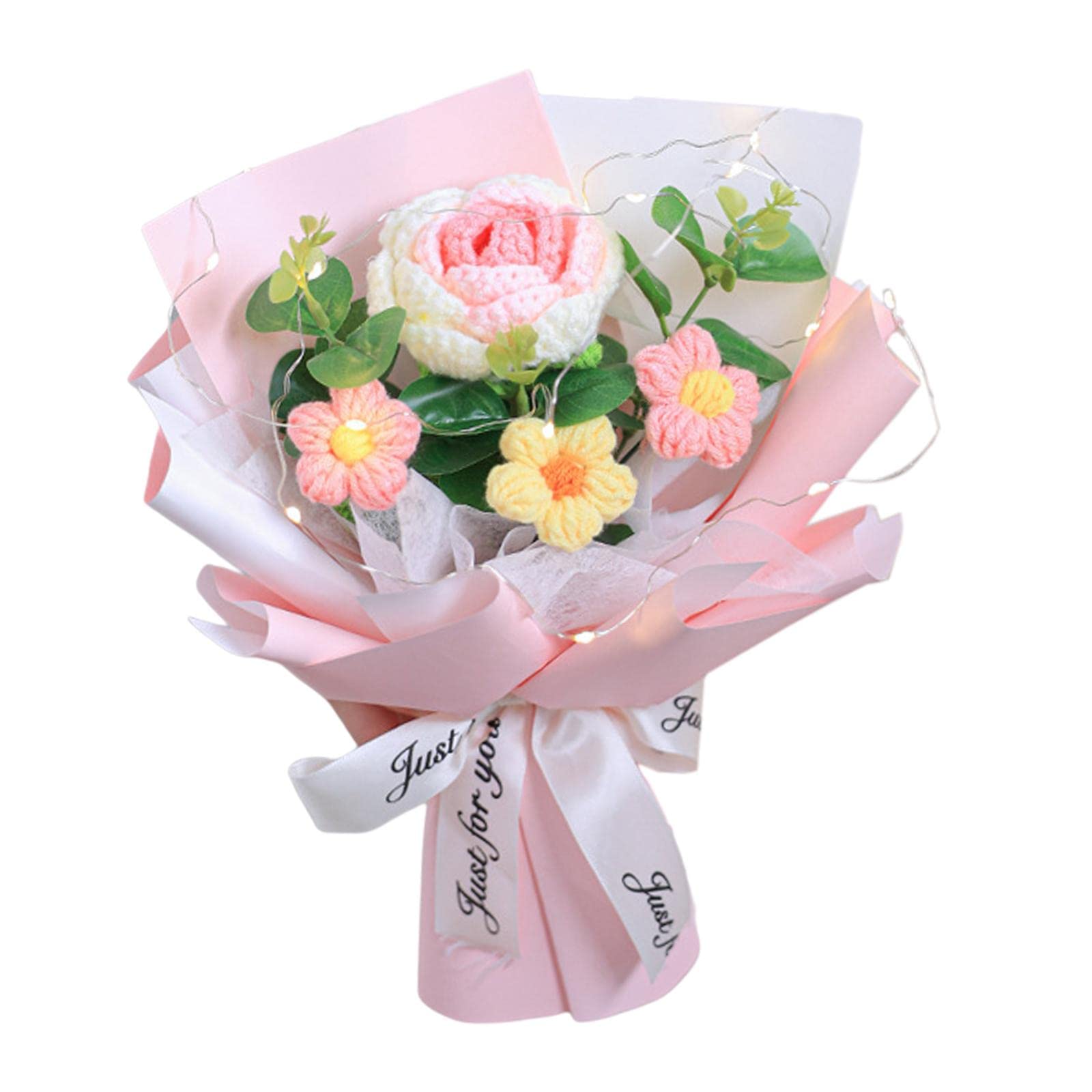 Bouquet de Fleurs Crochet Rose Tissé à la Main Polyvalent Ornement Tricoté Fête des Mères