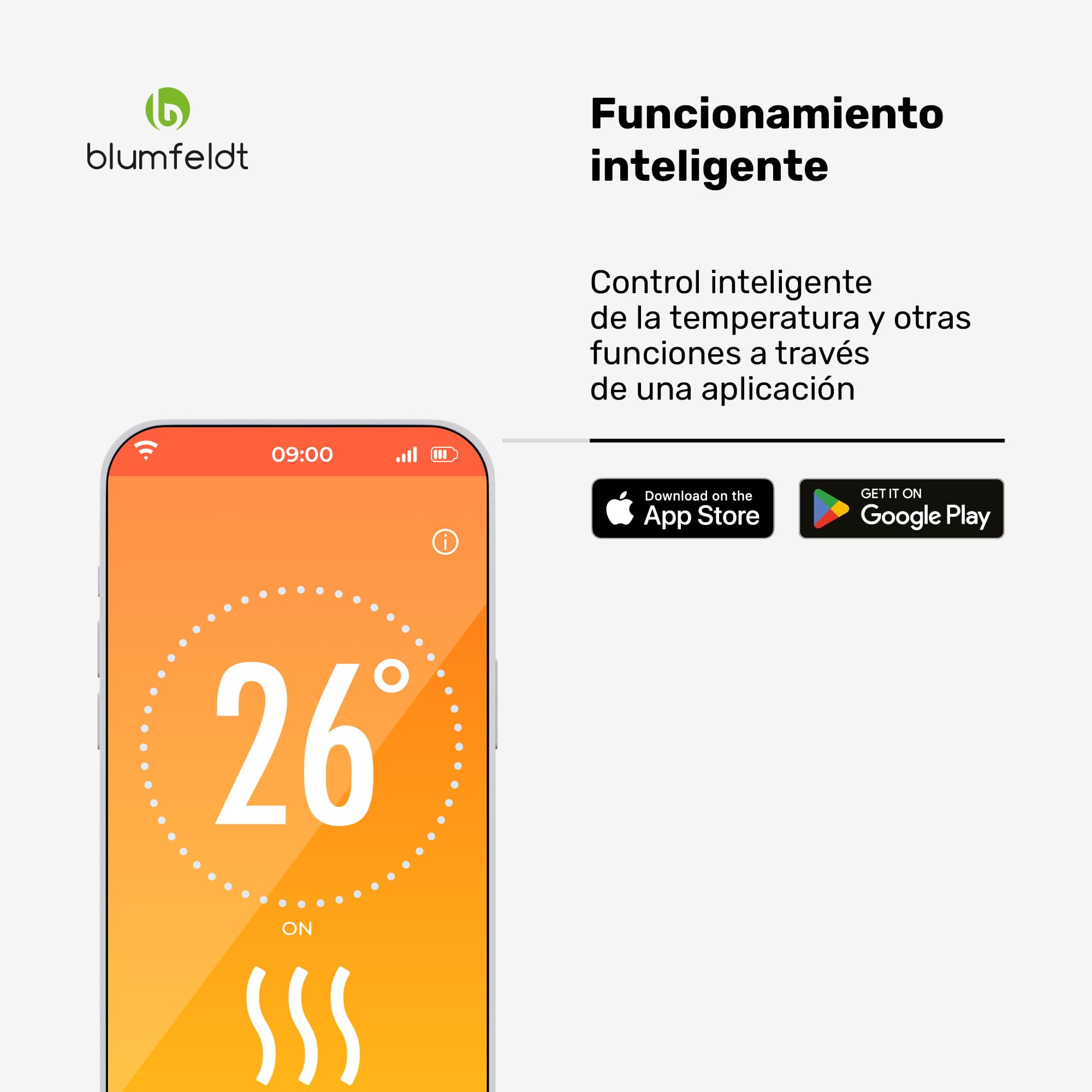 Blumfeldt Calefactor infrarrojos, 2000W - pared/pie, grafeno, control por app y táctil, termostato, IP24, protección sobrecalentamiento/vuelco, para habitaciones hasta 20m², blanco