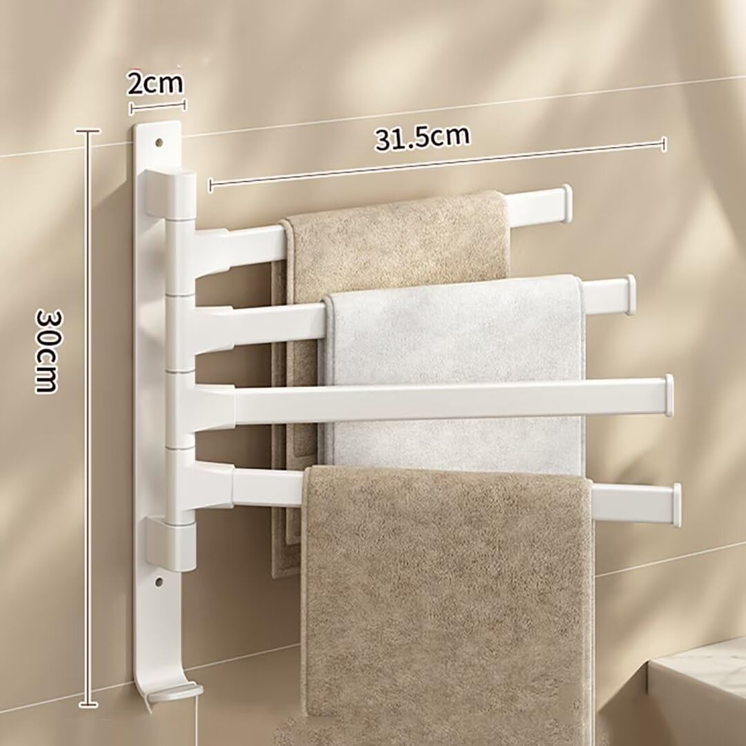 Handdoekhouder zonder boren, melkwit, zelfklevende handdoekhouder voor badkamer, wandmontage, handdoekhouder met 5 handdoekhaken, badhanddoekhouder, handdoekrek voor badkamer, keuken, 58 cm, aluminium