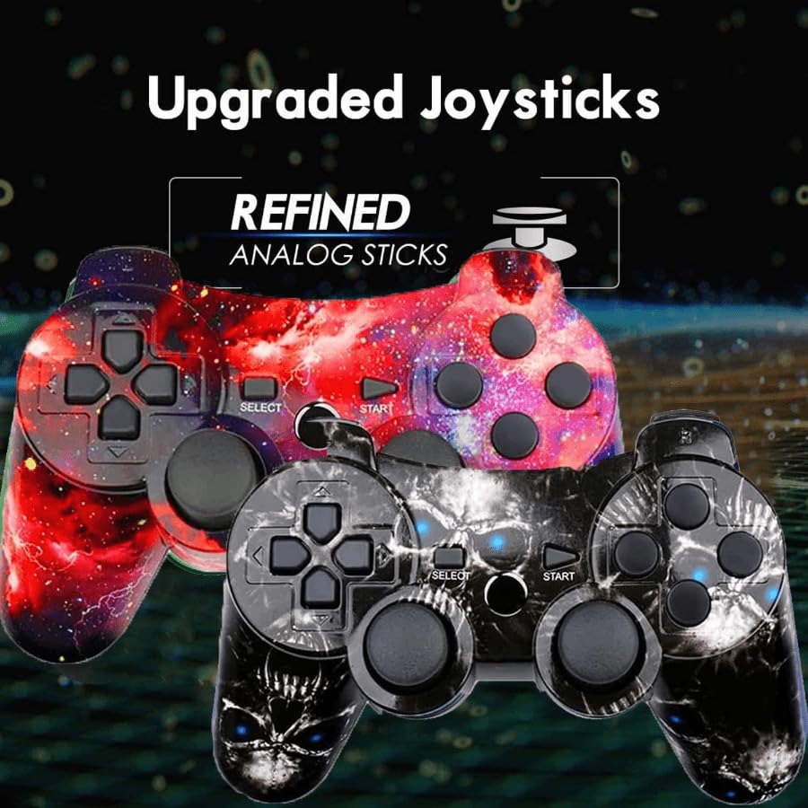 2 Pack Wireless PS3 Controllers for Playstation 3 Console with Dual Vibration / 6-Axis Motion Sensor (BlackSkull and Galaxy)