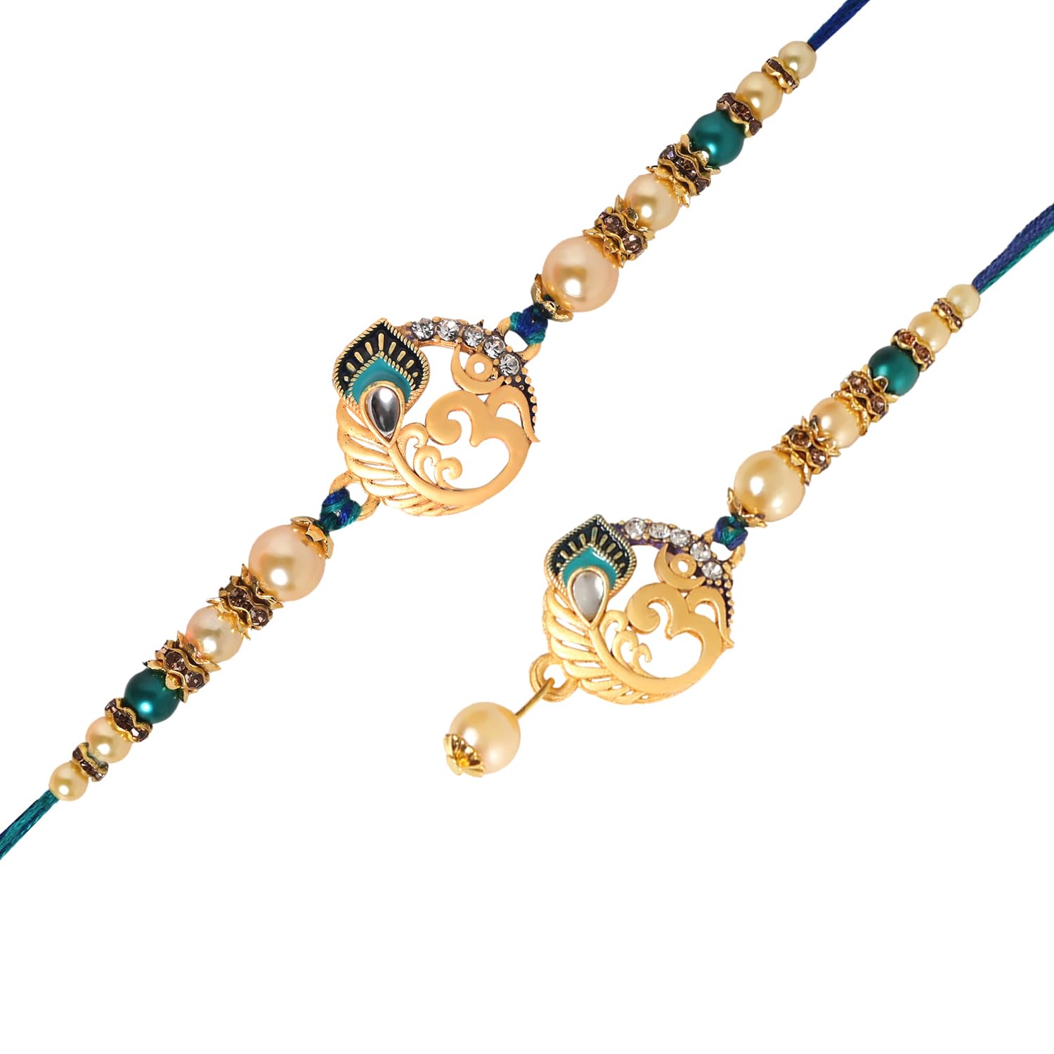 Riddhika Ventures Glorious Gold Plated Om and Diamond Ring Bhaiya Bhabhi Rakhi Set with Roli Chawal and Greeting Card (B3B3) (B08BLW7RJ9) Amazon Price History, Amazon Price Tracker