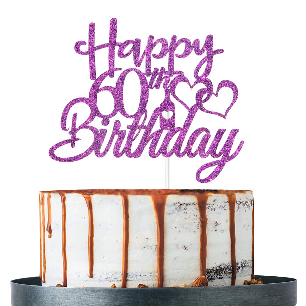 Buy Purple Glitter 60th Birthday Cake Topper, 60th Birthday Decoration