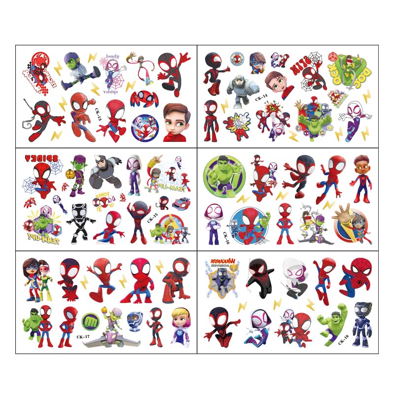 Amazing Friends - 100 tatuaggi temporanei per bambini, motivo: Spidey e i suoi super amici, 6 fogli