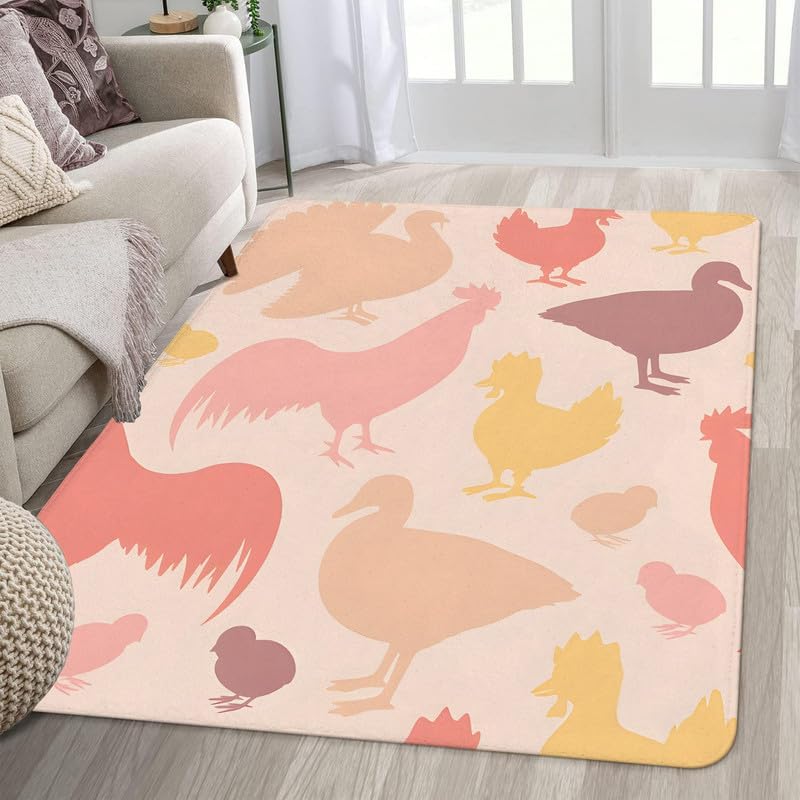 Miniatura 2 de Hen Farmhouse Area Rug 3x5, Small Entryway Rug Indoor Door Mat, Non Slip Low Pile Washable Rugs, Cockerel Rustic Patterned Floor Throw Carpet for