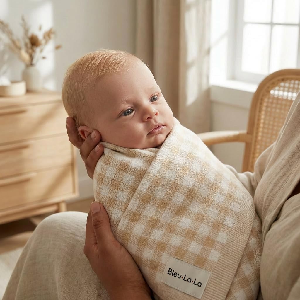 Lussuosa coperta per neonati lavorata a maglia, 100% morbido cotone fine, utilizzabile come fasciatura per culla, passeggino, asilo nido, doccia, registro regali per neonati, bambini e ragazze (plaid