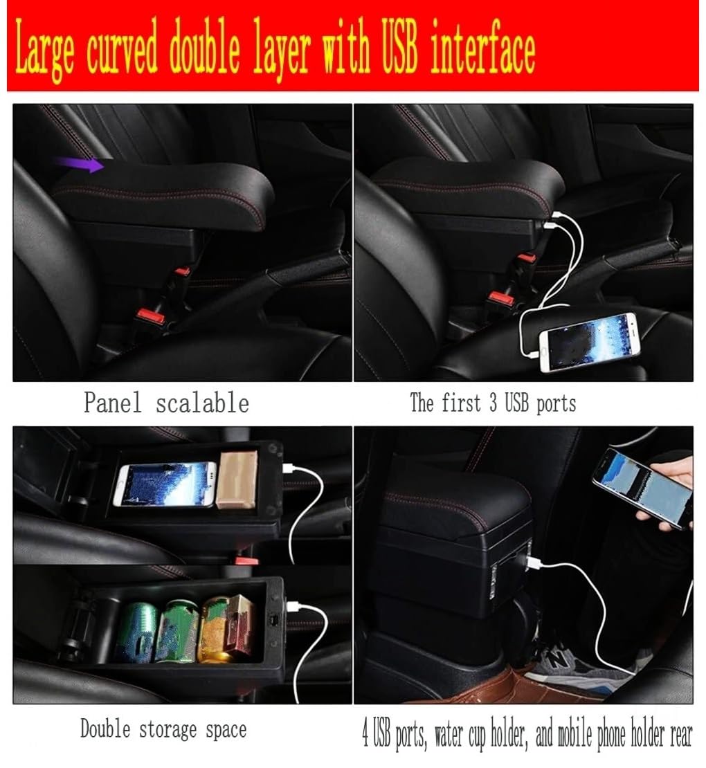 Rehausseur d'accoudoir de voiture Pour Nissan, Pour March, Pour Micra K13 MK4 IV : Boîte de rangement pour accoudoir console centrale avec port USB