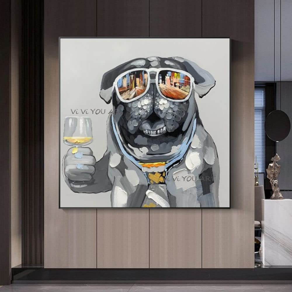 Peinture à l'huile de chien cool sur toile carrée 50x50 cm sans cadre