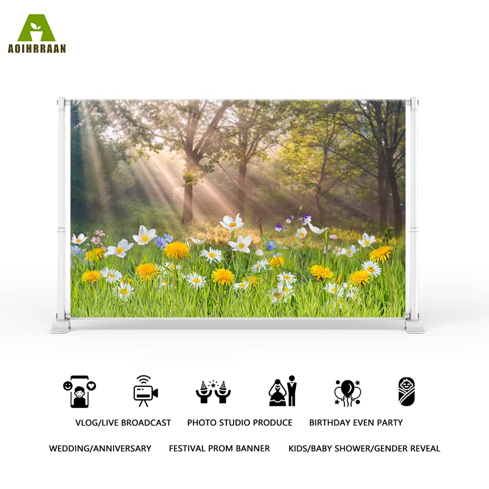 Aoihrraan 3,5x2,5m Spring Scenery Backdrop Flowers Green Grass Sunshine Forest Nature Landscape Photography Background Baby Shower Outdoor Party Decor Children Adults Portrait Photo Studio Props - Image 2