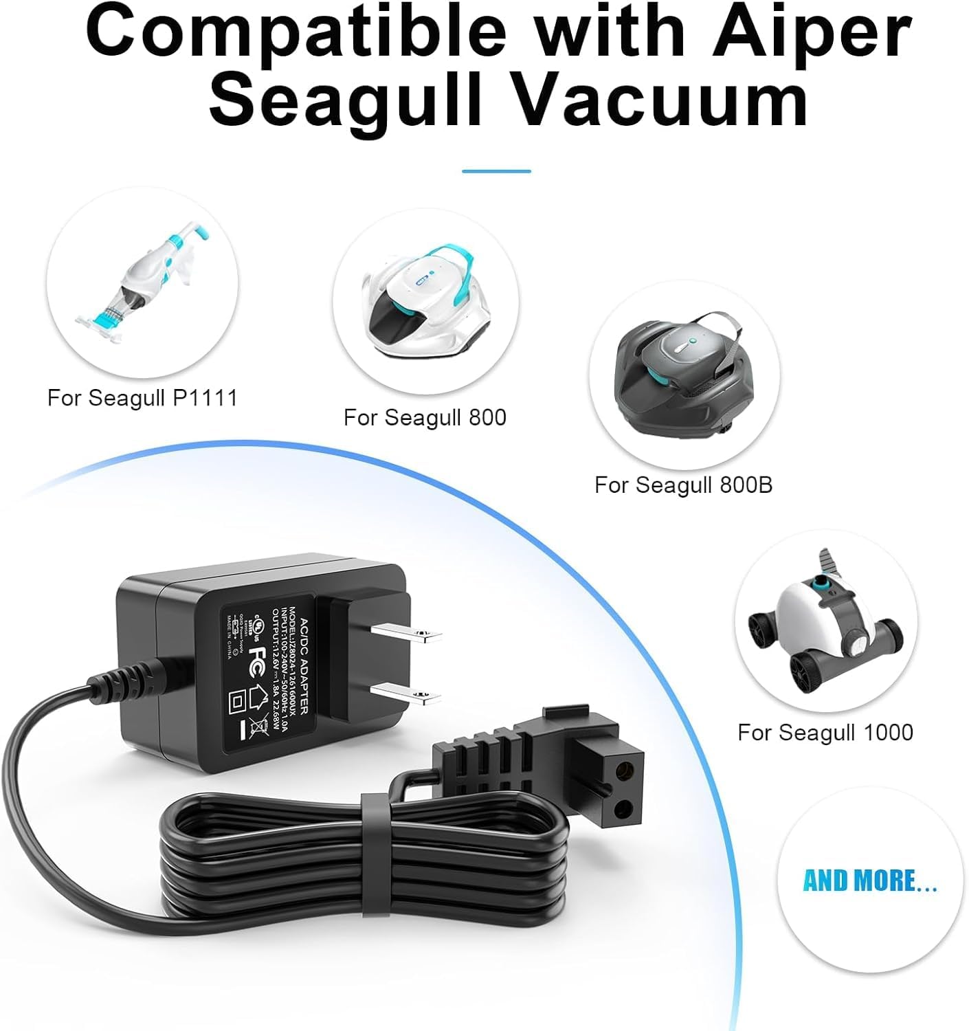 Image showing the Pxdiiry AC Adapter compatible with various Aiper Seagull pool cleaner models