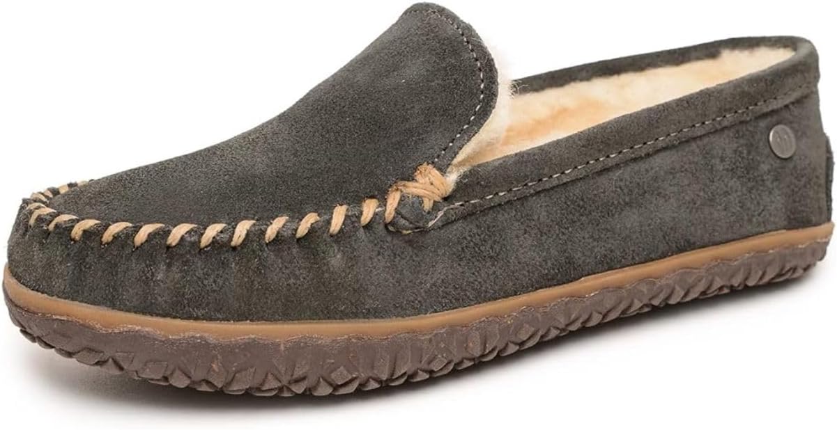 Minnetonka Women's Terese - Water-Resistant Suede Slippers with Fur Lining - Made with Genuine Sheepskin and MinnTREAD Rubber